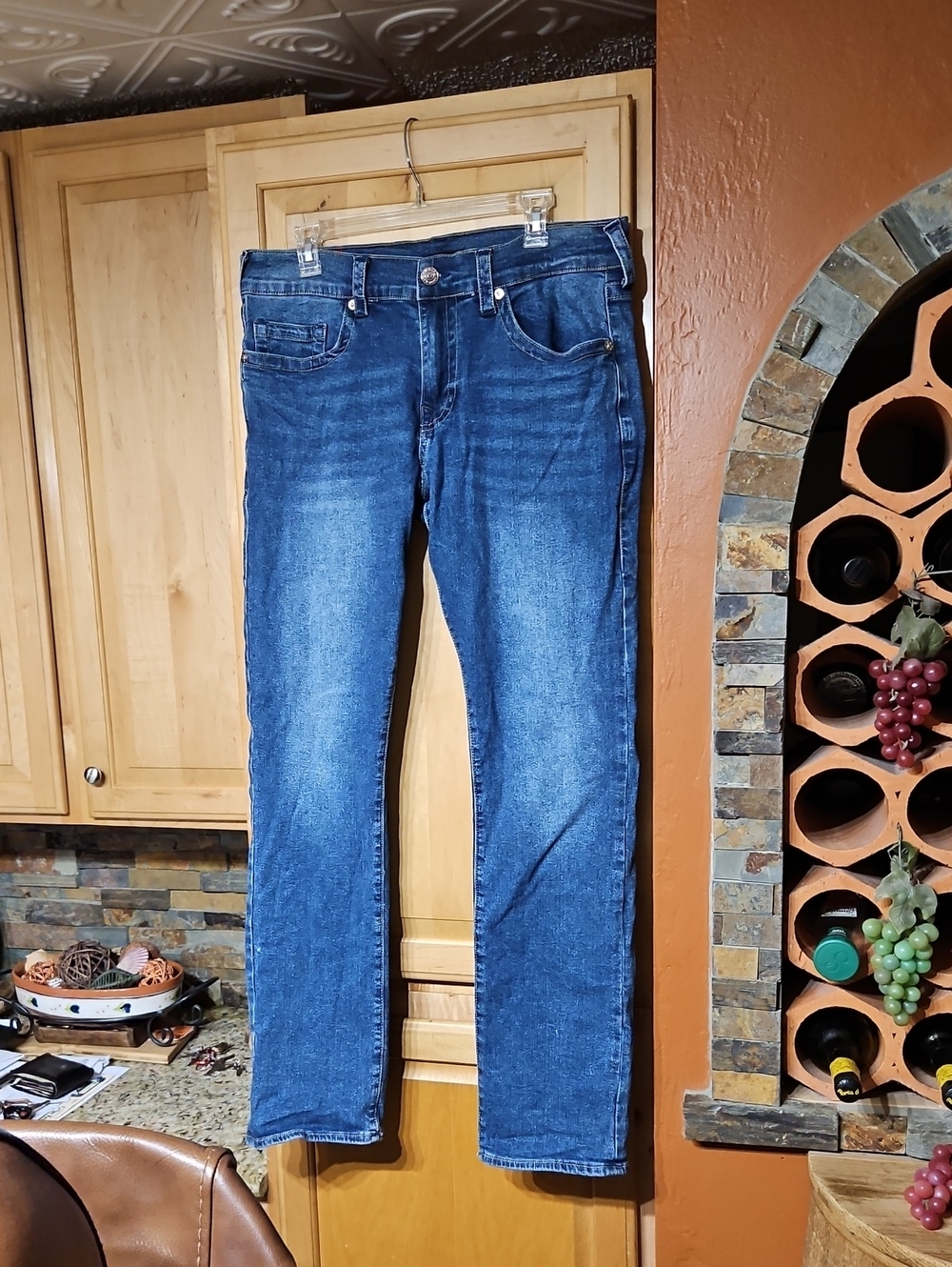 True Religion Ricky Relaxed Straight Leg Jeans Distressed Blue